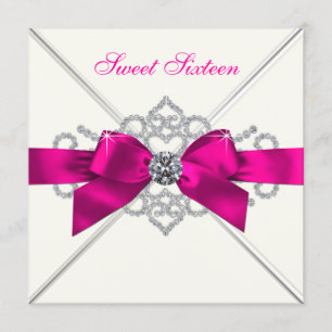 White Diamonds Hot Pink Sweet 16 Party Invitation