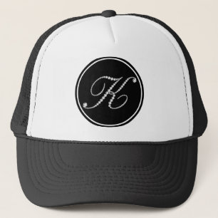 White Diamonds Letter K Monogram Trucker Hat