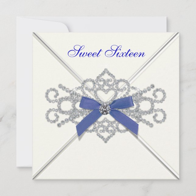 White Diamonds Navy Blue Sweet 16 Birthday Party Invitation (Front)