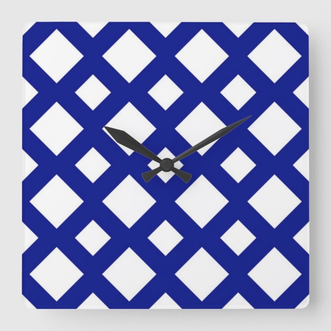 White Diamonds on Navy Square Wall Clock (Front)
