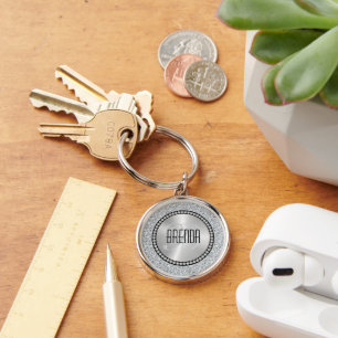 White Diamonds Pattern Monogram Keychain