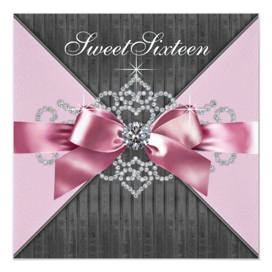 White Diamonds Pink Black Sweet 16 Birthday Party Card
