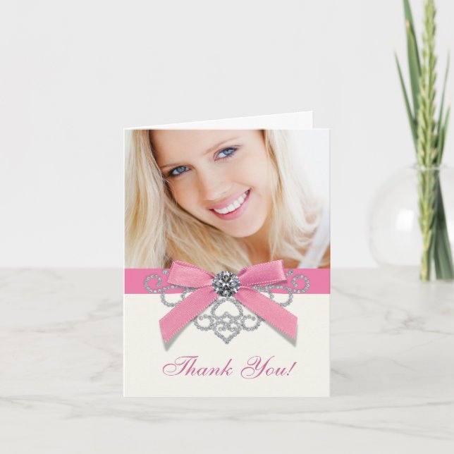 White Diamonds Pink Photo Thank You Cards (Front)