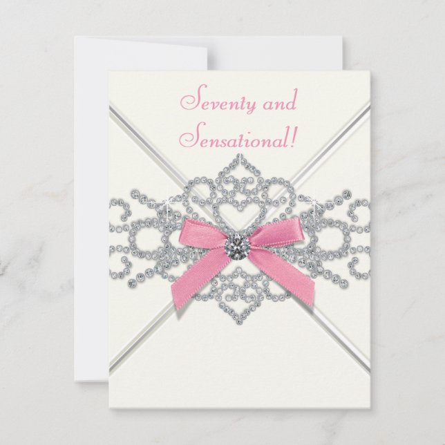 White Diamonds Pink Seventieth Birthday Party Invitation (Front)