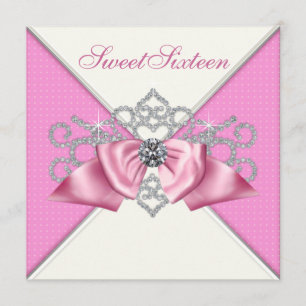 White Diamonds Pink Sweet 16 Birthday Party Invitation