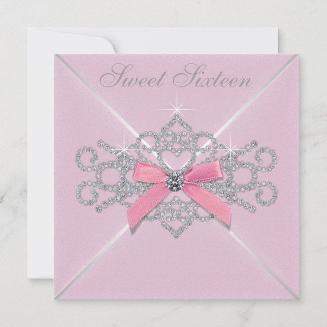White Diamonds Pink Sweet 16 Birthday Party Invitation (Front)