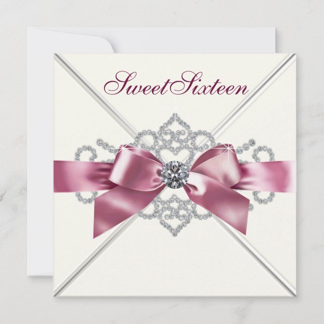 White Diamonds Pink Sweet 16 Birthday Party Invitation (Front)