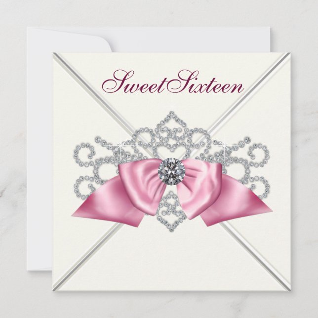 White Diamonds Pink Sweet 16 Birthday Party Invitation (Front)