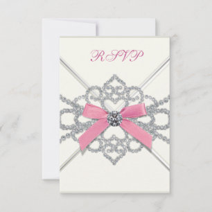 White Diamonds Pink Sweet 16 Birthday Party RSVP Card