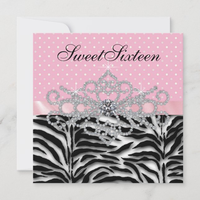 White Diamonds Pink Zebra Sweet Sixteen Birthday Invitation (Front)