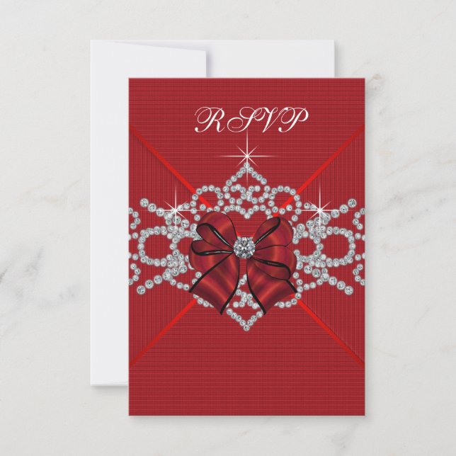 White Diamonds Red Sweet 16 Birthday Party RSVP (Front)