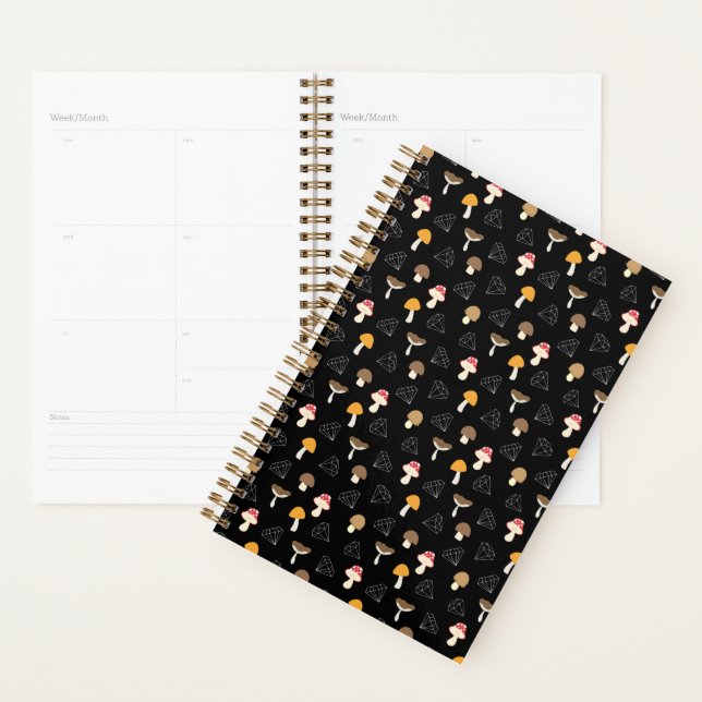 White Diamonds Shape Mushroom Types Fungi Black Planner (Display)