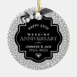 White Diamonds Silver And Black 25 Anniversary Ceramic Tree Decoration