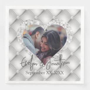 White Diamonds Silver Mosaic Heart Photo Napkin
