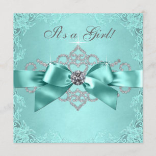 White Diamonds Teal Blue Baby Shower Invitation