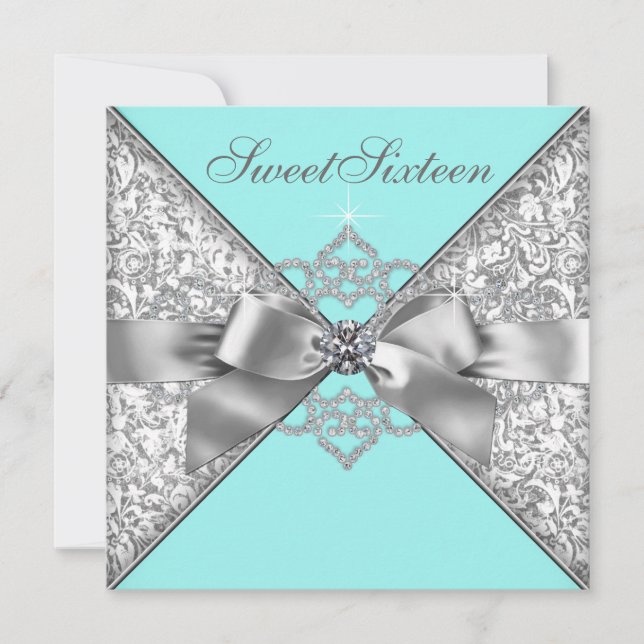 White Diamonds Teal Blue Birthday Party Invitation (Front)