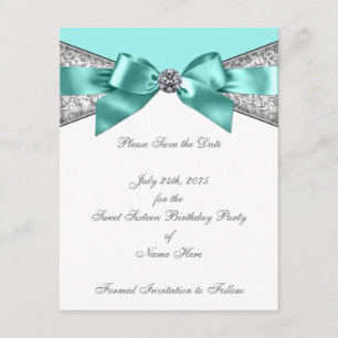 White Diamonds Teal Blue Save the Date