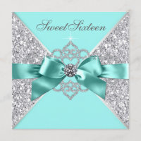 White Diamonds Teal Blue Sweet 16 Birthday Party