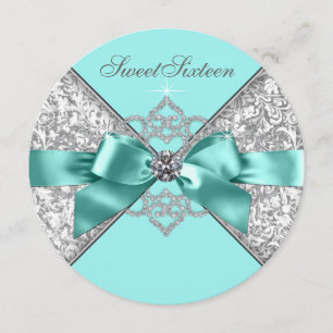 White Diamonds Teal Blue Sweet 16 Birthday Party Invitation