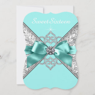 White Diamonds Teal Blue Sweet 16 Birthday Party Invitation