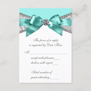 White Diamonds Teal Blue Sweet 16 RSVP