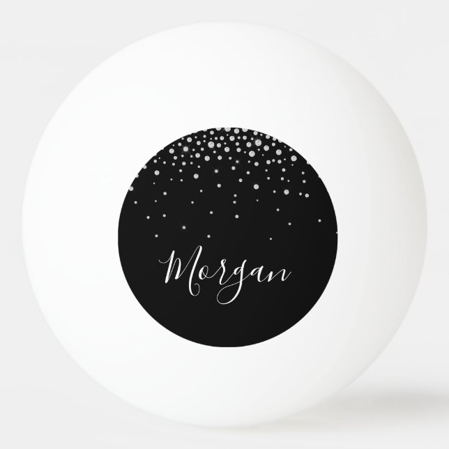 White Diamonds, White Script Name on Black Ping Pong Ball (Front)