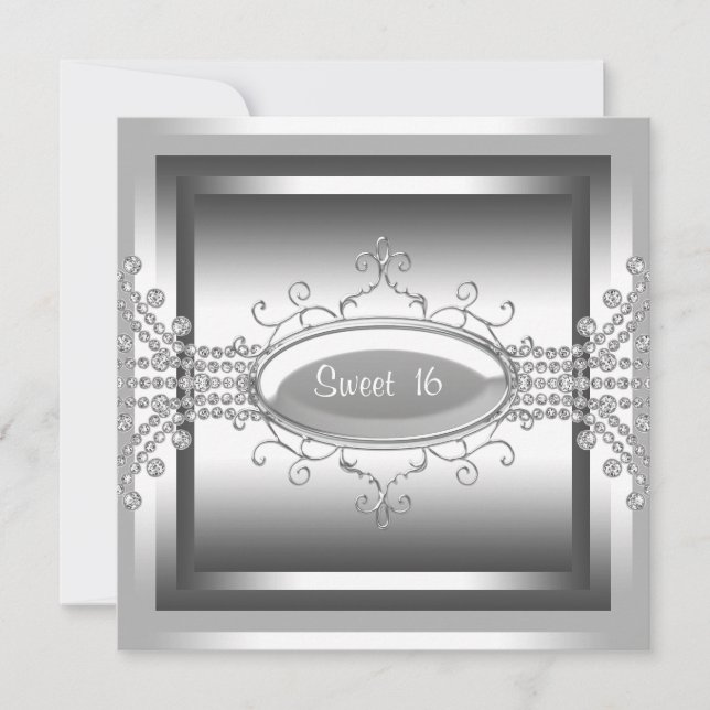White Diamonds White Sweet 16 Birthday Party Invitation (Front)