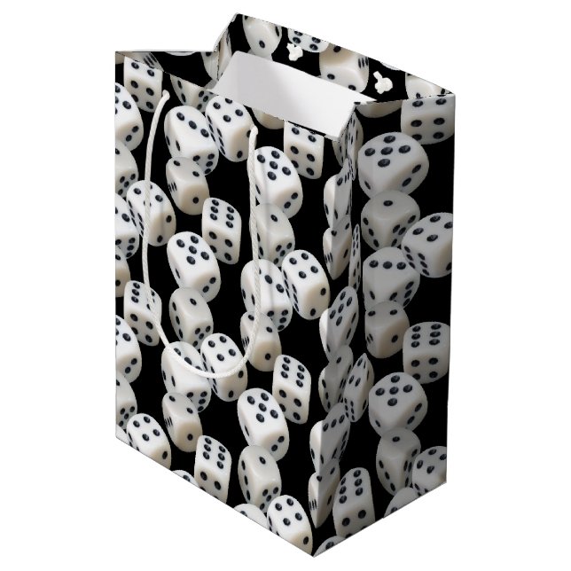 White Dice On Black Medium Gift Bag (Back Angled)