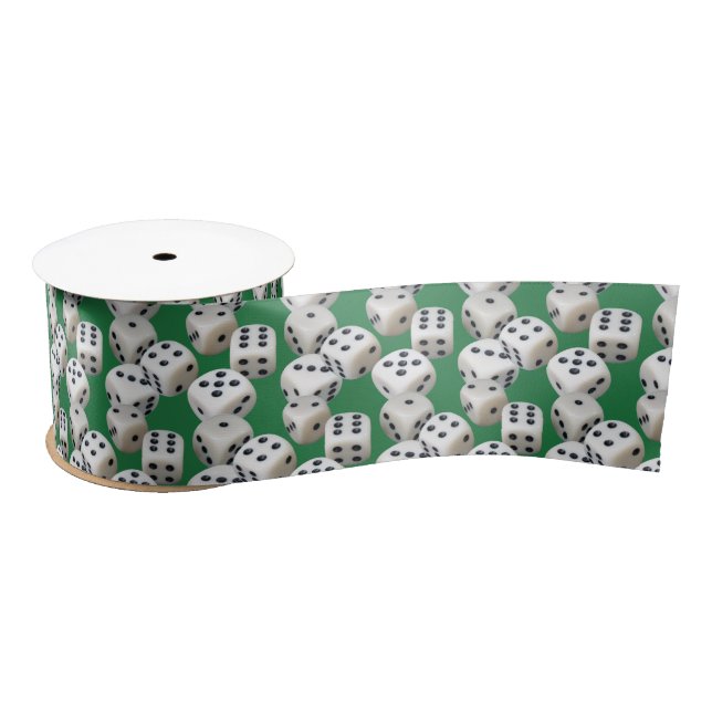White Dice On Green Satin Ribbon (Spool)