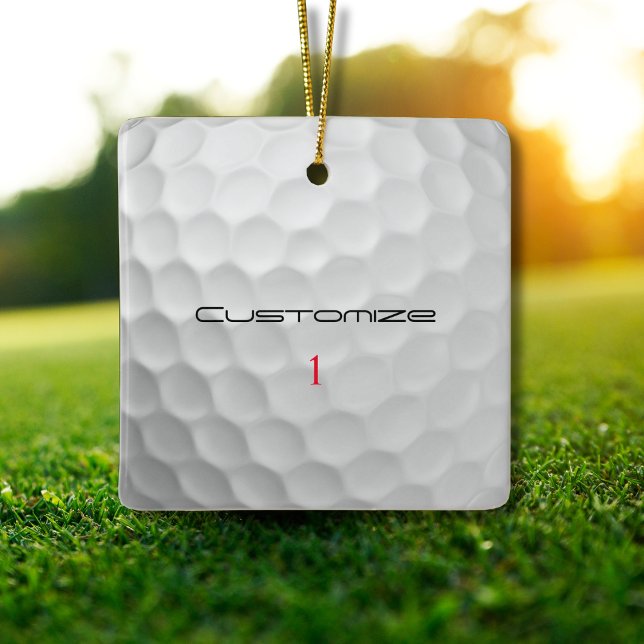White Dimpled Golf Ball Texture Custom Name Number Ceramic Ornament (Creator Uploaded)