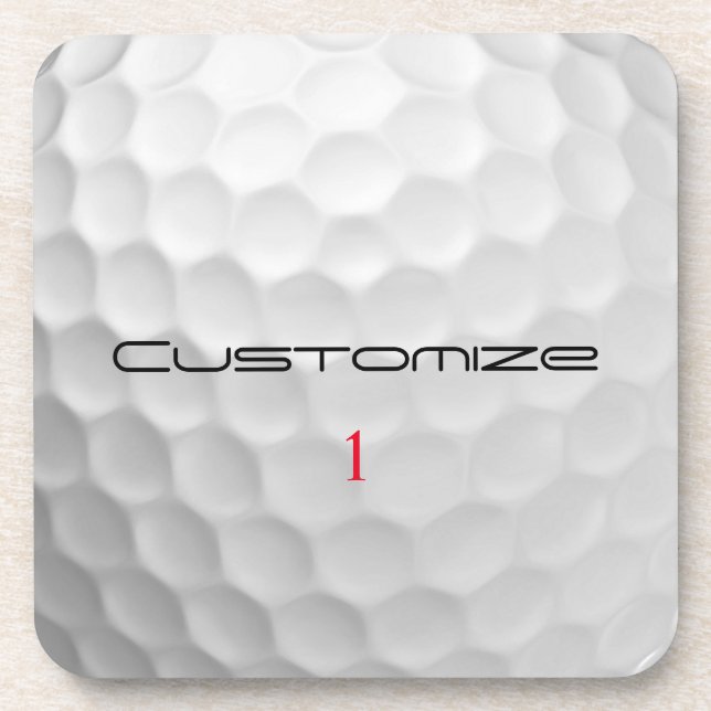 White Dimpled Golf Ball Texture Custom Name Number Coaster (Front)