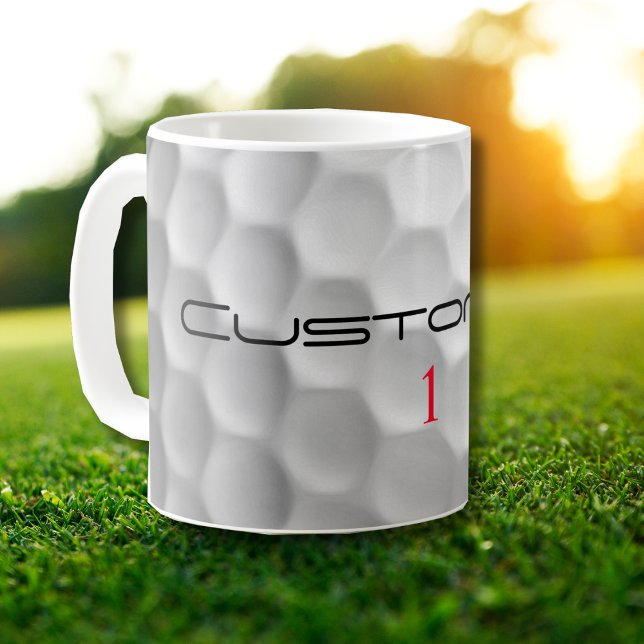 White Dimpled Golf Ball Texture Custom Name Number Coffee Mug (Creator Uploaded)