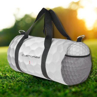 White Dimpled Golf Ball Texture Custom Name Number Duffle Bag