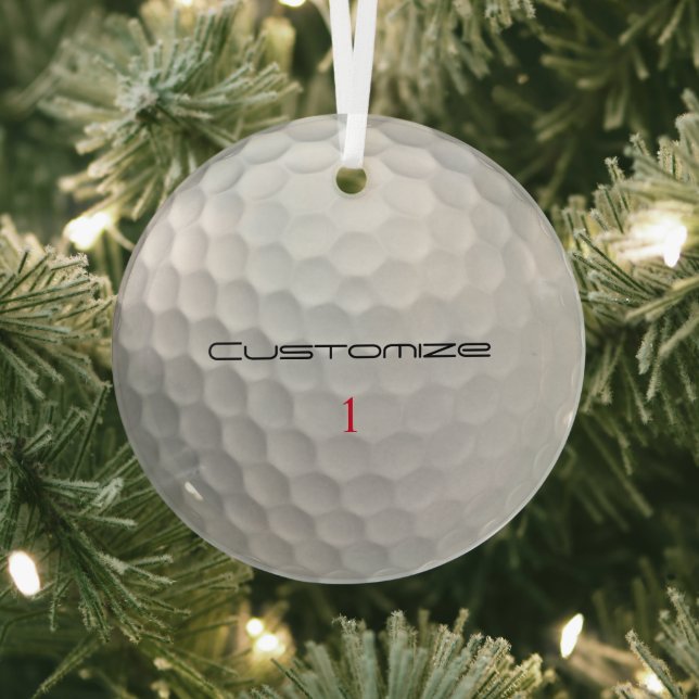 White Dimpled Golf Ball Texture Custom Name Number Glass Tree Decoration (Insitu)