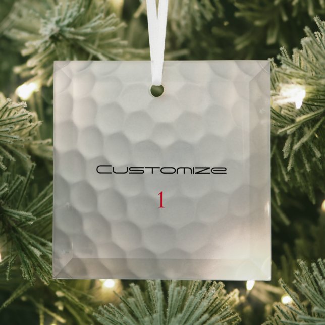 White Dimpled Golf Ball Texture Custom Name Number Glass Tree Decoration (Insitu)