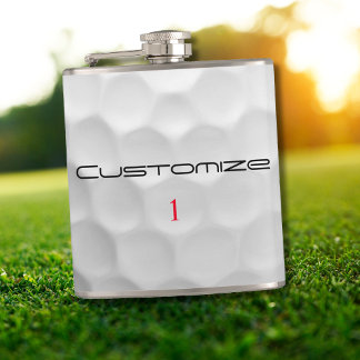 White Dimpled Golf Ball Texture Custom Name Number Hip Flask