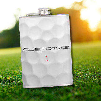 White Dimpled Golf Ball Texture Custom Name Number Hip Flask