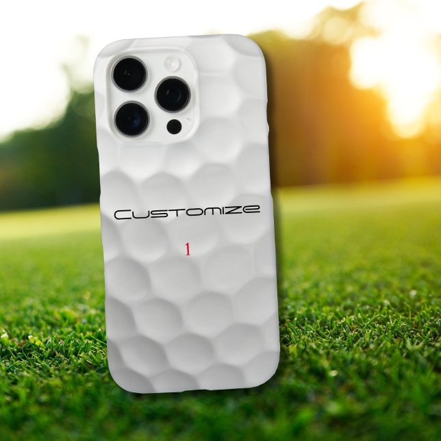 White Dimpled Golf Ball Texture Custom Name Number iPhone Case (Creator Uploaded)