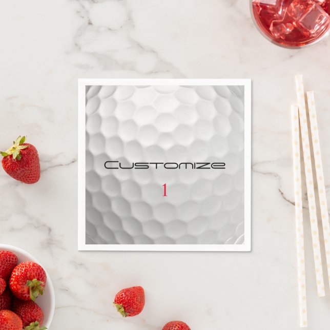 White Dimpled Golf Ball Texture Custom Name Number Napkin (Insitu)