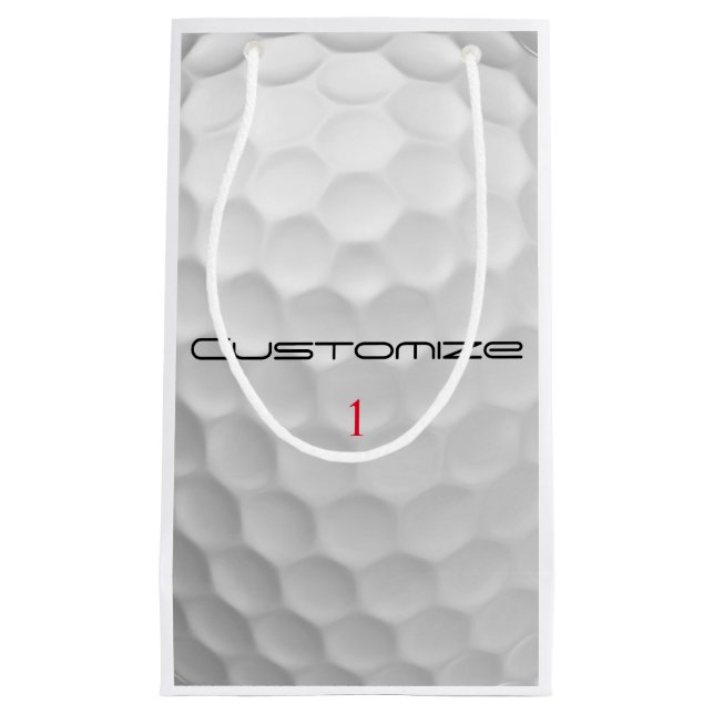 White Dimpled Golf Ball Texture Custom Name Number Small Gift Bag (Front)