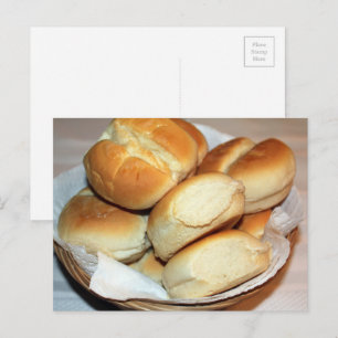 White Dinner Rolls In a Bread Basket Photography Postcard