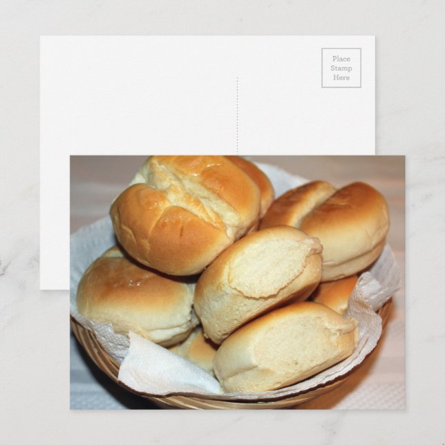 White Dinner Rolls In a Bread Basket Photography Postcard (Front/Back)