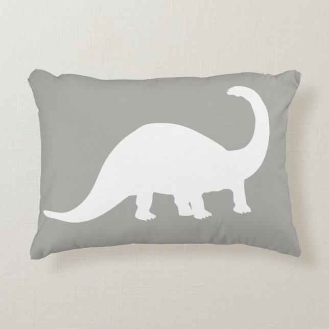 White Dinosaur Brontosaurus Silhouette Decorative Cushion (Front)