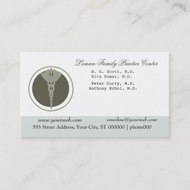 White Doctor Caduceus Medical Clinic Appointment Card (Front)