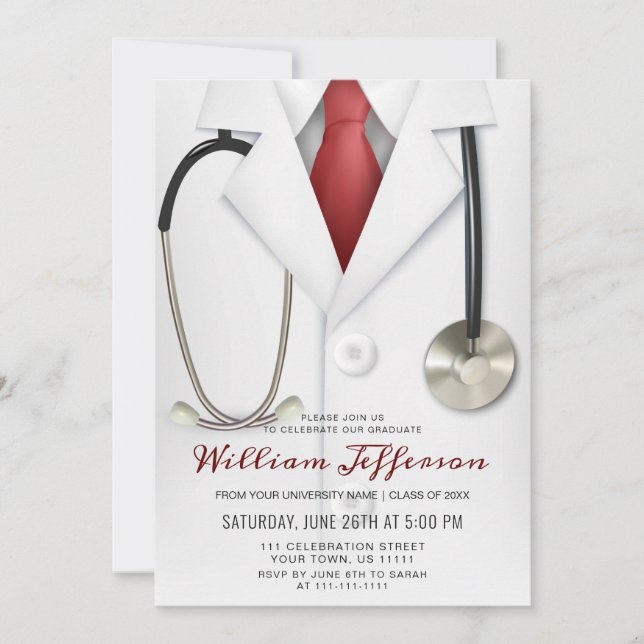 White Doctor Coat Modern Nursing School Graduation Invitation (Front)