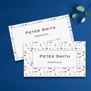 White Doctor Equipment Pattern Paediatrician Business Card