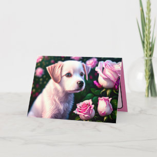White Dog And Rose Collection Card