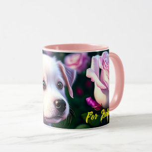 White Dog And Rose Collection Mug