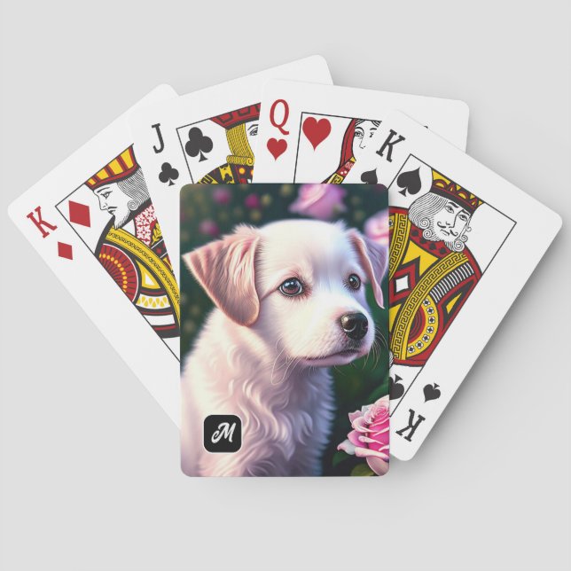 White Dog And Rose Collection Playing Cards (Back)