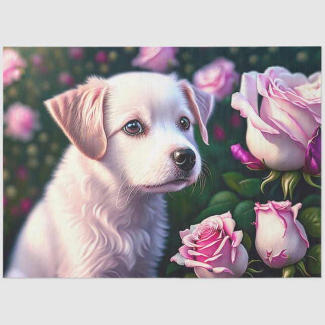 White Dog And Rose Collection Tissue Paper (Front)